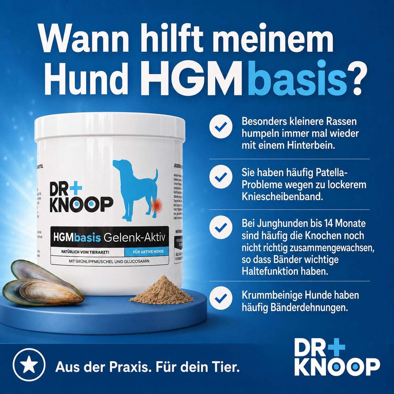 HGMbasis - Gelenkpulver für Kniescheibenprobleme bei Hunden